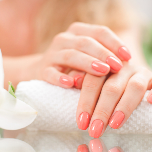 Manicure concept. Hand care at the spa. Beautiful woman's hands with perfect manicure at  beauty salon.